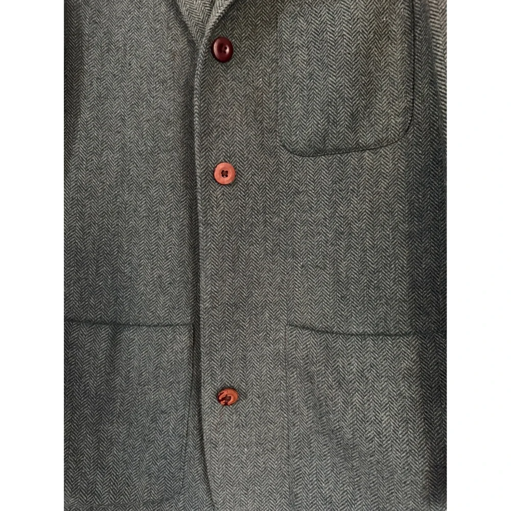 Vintage GAP Herringbone Blazer M Green Wool Blend Elbow Patches Academic preppy